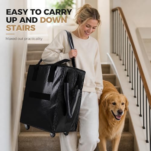 Collapsible Rolling Bag with 4 Wheels,Carries Up to 66lb Rolling Tote Bag,Rolling Grocery Bag for Shopping