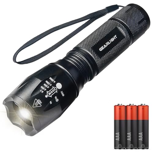 GearLight LED Flashlight Bright, Zoomable Tactical Flashlights with High Lumens and 5 Modes for Emergency and Outdoor Use -Camping Accessories -S1000 - S1000-1 Pack, (Batteries Included) - color: 1 Pack, (Batteries Included)