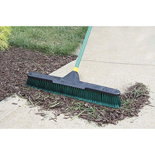 Quickie Bulldozer 24-Inch Multi-Surface Push Broom, 60" Wood Handle, Green, for Outdoor/Indoor Sweeping/Cleaning - size: 24 Inch, style: Multi Surface