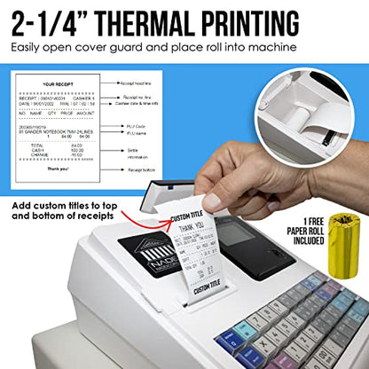 Nadex CR360 Cash Register, 4700 Lookups 50 Dept 50 Clerks, Quick Load Thermal Printer, Compact Size, Cash and Coin Drawer, White - color: White