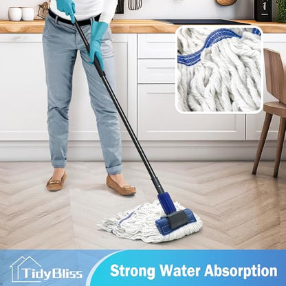 TidyBliss Commercial Mop Heavy Duty with 57.5” Long Handle for Floor - color: Blue