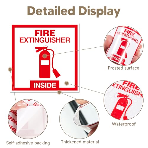 2 PCS Fire Extinguisher Inside Sign Stickers,Self Adhesive Vinyl Safety Label Waterproof, Fade and Scratch Resistant, Suitable for Indoor and Outdoor,Red on White - color: Red1