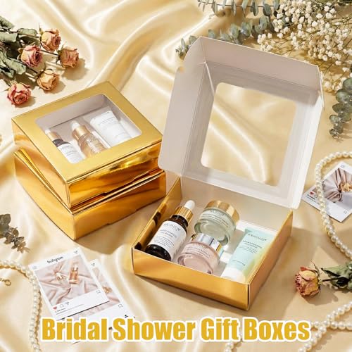 Zonon 30 Pcs Kraft Paper Boxes with Window 4.13 x 4.13 x 1.18 Inch (Gold) - color: Gold