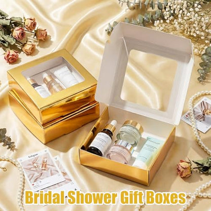 Zonon 30 Pcs Kraft Paper Boxes with Window 4.13 x 4.13 x 1.18 Inch (Gold) - color: Gold