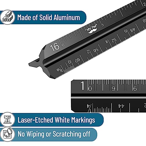 Mr. Pen- Small Architectural Scale Ruler, Aluminium, 6 Inch, 2 Pack - color: C. Black & Blue