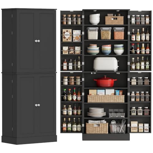 HOMCOM 65" Kitchen Pantry Storage Cabinet 16 Door Shelves Black - color: Black, size: 23.6" W x 13.8" D x 65.4" H
