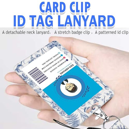ID Badge Holder with Lanyard, Retractable Badge Holders Reels with Lanyards Adjustable, for Women Kids Teacher Nurses Doctor Student Gifts(Blue Flower Leaf) - color: Blue Flower Leaf