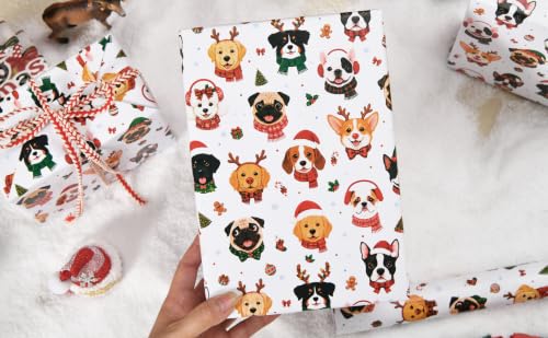 Sikiweiter Christmas Dog Wrapping Paper Roll, 17" x 16.5 ft - color: Dog Christmas 2