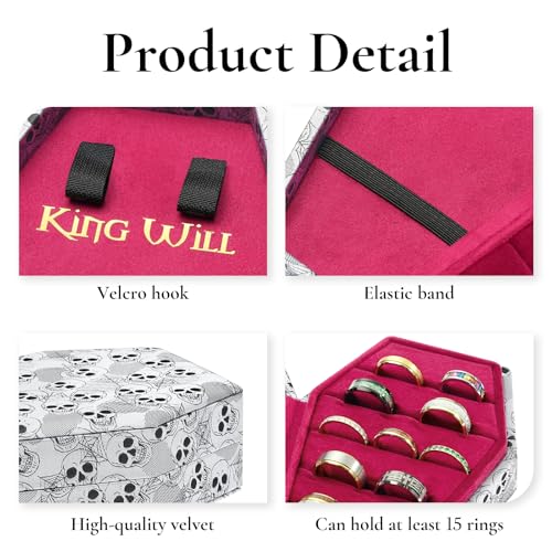 Mens Velvet Ring Box Organizer Coffin-Shape Unisex Storage Case for Rings - color: Skull Patterned