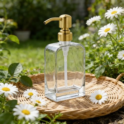 Clear Glass Soap Dispenser with Gold Rust Proof Stainless Steel Pump, 12 Oz Refillable Lotion Bathroom Soap Dispenser, Kitchen Hand and Dish Soap Dispensers - color: Gold, size: 12 oz