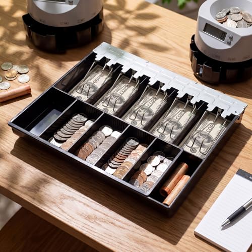 Geelin 2 Pcs 16 Inch Cash Drawer Tray for Small Business, 5 Bills 5 Coins