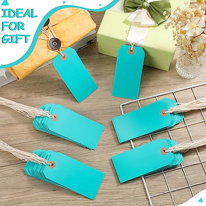 Chuangdi 100 Pcs Shipping Tags with String, Blue Cardstock Paper Hang Tags