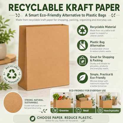 MESHA Paper Grocery Bags 12 x 7 x 17 Inches 100 Pack Bulk 60 Lbs Basis - size: 12"x7"x17" 100PACK