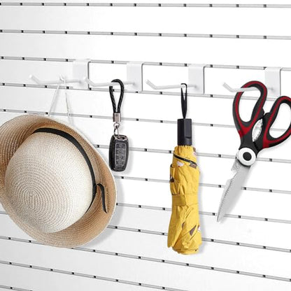 100 Pcs 4 Inch Slat Wall Hanging Hooks, White Iron Hooks for Display, Heavy Duty, Rust Resistant - color: White