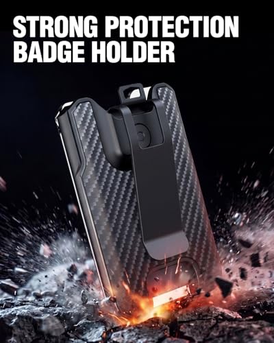 LIUGX Badge Holder with Metal Clip, Carbon Fiber-Texture, Hold 4 Cards - color: Black
