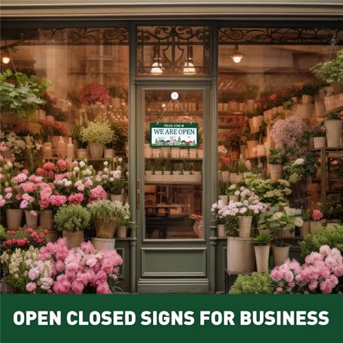 PLIGREAT We Are Open Signs Double Sided Open Closed Sign Please Come In Sign Hours of Operation Sign Plaque for Business Store Office Bars Retail Salon Shop Waterproof Hanging Door Sign with Chain