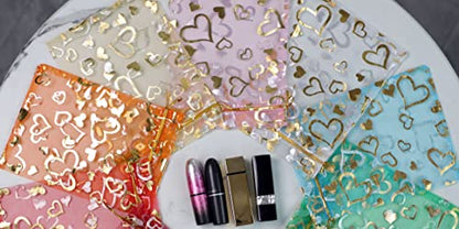 Stratalife 4"x6" Heart Organza Bags with Drawstring, 100PCS - color: 50PCS Heart Gold 4x6
