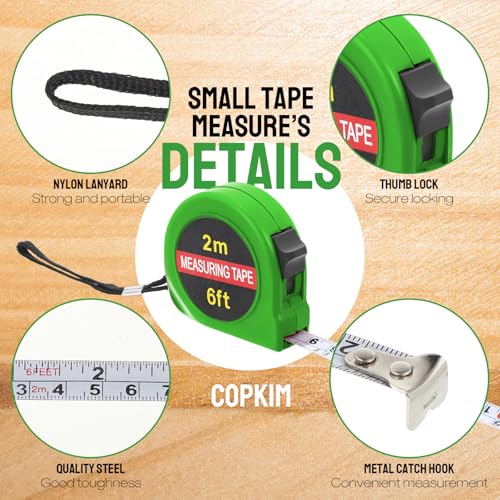 Copkim 50 Pcs 6 ft Mini Tape Measure Retractable Bulk,Green - color: Green