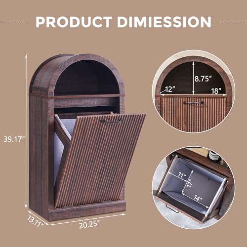 IFGET Arch Tilt-Out Trash Can Cabinet, Fluted Kitchen Trash Can 10 Gallon with Open Shelf, Modern Laundry Hamper Cabinet, Hidden Garbage Can with Storage Basket for Living Room, Kitchen Brown - color: Brown