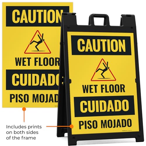 Caution Wet Floor Sign Kit, - size: 24x36 Inches, style: A-frame + 2 Panel Kit
