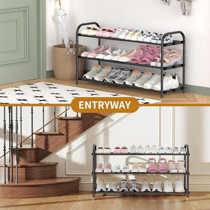 Hleelomi 3-Tier Metal Expandable Shoe Rack for Closet and Entryway Black - color: Black, size: 3-Tier