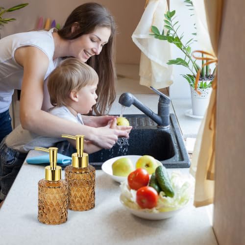 2PCS Glass Hand Soap Dispenser with Pump for Bathroom/Kitchen,Amber - color: 2pcs Amber