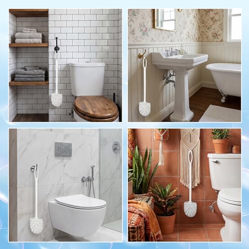 12 Pcs 17.3 Inch White Toilet Brush Bulk with Hook Hole Long Handle Toilet Bowl Cleaner Scrubber for Bathroom Household Cleaning Supplies Christmas Home Gifts - color: White