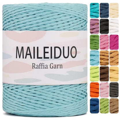 Raffia Yarn for Crochet Raffia Ribbon for Gift Wrapping 2mm X 328 Yards Raffia String Paper Ribbon Yarn for Sun Hat Beach Bag Crochet Crafting DIY Crafts - color: G36 Light Blue Se