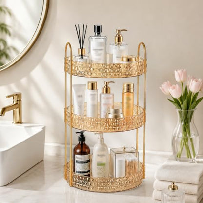 Large Capacity Rotating Makeup Organizer Perfume Stand Holder, 3 Tier Gold - color: Gold, size: 3 Tier (Standard)