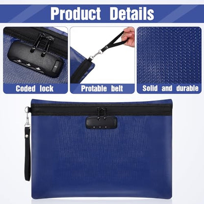Nezyo 2 Pcs Fireproof Document Bag with Lock, Waterproof Money Pouch,Blue - color: Blue