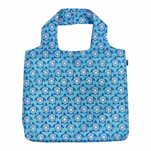 rockflowerpaper Reusable Grocery Bags - Washable, Foldable, Packable Tote, Large Handles, Heavy Duty, Zippered Top Pouch - color: Turtles