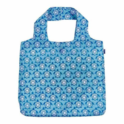 rockflowerpaper Reusable Grocery Bags - Washable, Foldable, Packable Tote, Large Handles, Heavy Duty, Zippered Top Pouch - color: Turtles