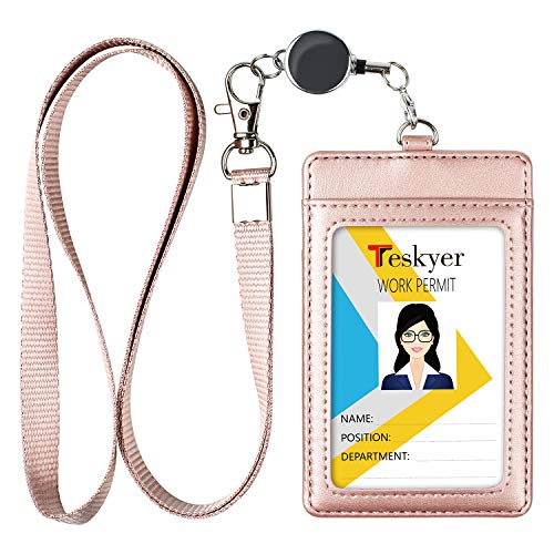 Teskyer Badge Holder with Retractable Lanyard, Vertical Rose Gold - color: Rose Gold #02, size: Vertical