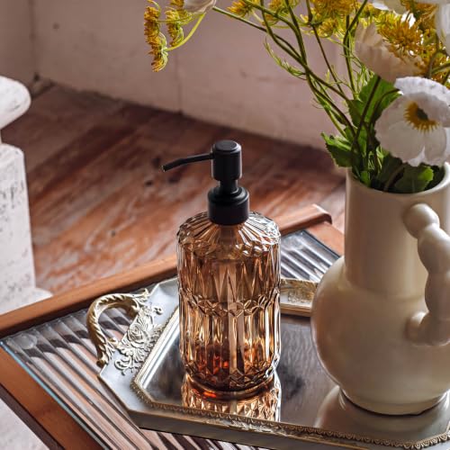 JASAI 18Oz Amber Glass Soap Dispenser with Black Pump for Bathroom. - color: Amber-black Pump, size: 1Pack