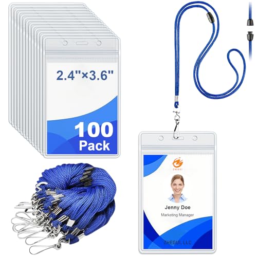 Breakaway Lanyards for ID Badges 100 Pack with Clear Vertical Badge Holders - color: Breakaway Blue, size: 100 Pack