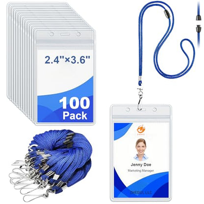 Breakaway Lanyards for ID Badges 100 Pack with Clear Vertical Badge Holders - color: Breakaway Blue, size: 100 Pack