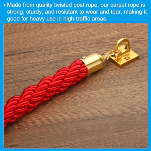 PATIKIL Stanchion Rope, 1.2m/3.9Ft Barrier Rope Twisted Post Ropes for Posts Stands Queue Divider Crowd Control of Hotel, Red Golden - color: Red, Golden, size: 3.9Ft