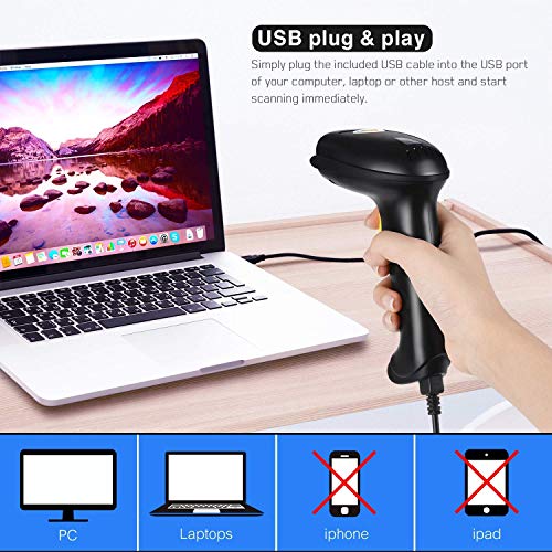 WoneNice Hands-Free USB Barcode Scanner with Stand for School Book Checkout