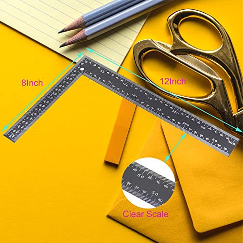 Black Steel L Ruler 8x12 Inch Metal Square Ruler Leathercraft Black Tempered Stainless Steel Measuring Square for DIY Leather Sewing