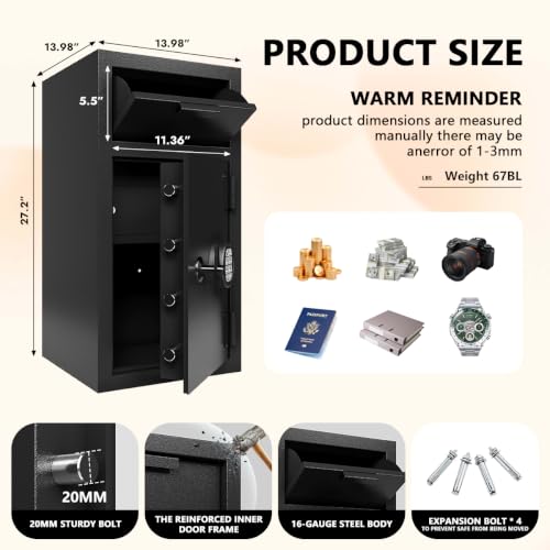 KAER 5.8 Cuft Large Drop Safe for Business with Internal Locker, Heavy Duty Cash Depository Safe with Drop Slot, Steel Money Safe with Anti-Fishing & Alarm for Slips,Documents,Office Church Retail - size: 5.8 Cuft