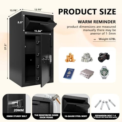 KAER 5.8 Cuft Large Drop Safe for Business with Internal Locker, Heavy Duty Cash Depository Safe with Drop Slot, Steel Money Safe with Anti-Fishing & Alarm for Slips,Documents,Office Church Retail - size: 5.8 Cuft