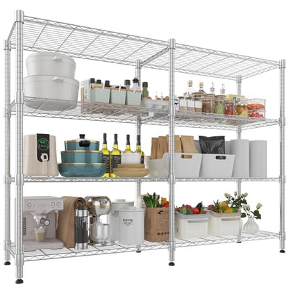 Himimi 4-Tier Metal Shelving-1600LBS Capacity, Adjustable Wire Shelf Unit with Leveling Feet for Kitchen, Garage, Pantry, Laundry, 72" W x 18" D x 60" H, Silver - color: Silver Grey, size: 72"W×18"D×60"H, 4-Tier