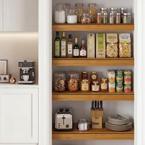 Solid Carbonized Bamboo Wire Shelf Covers for Wire Shelving, Wire Rack Covers for Pantry Shelves, Tool-Free & Snap-On (5pcs, 32" W x 12" D) - size: 32"W x12"D x2.6"H