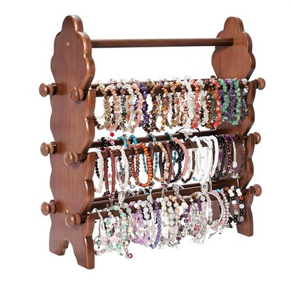 Two-Sided Wooden Bracelet Holder Display Stand with 6 Removable Holders - style: 6 Tier-Brown
