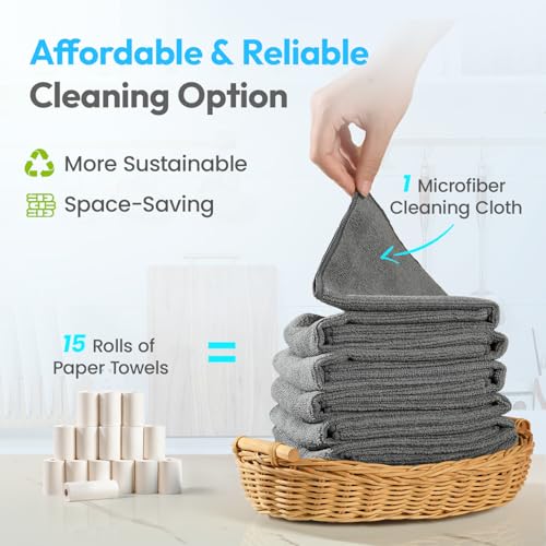 Microfiber Cleaning Cloth, Gray, 12 Pack, 12" x 12" - color: Gray