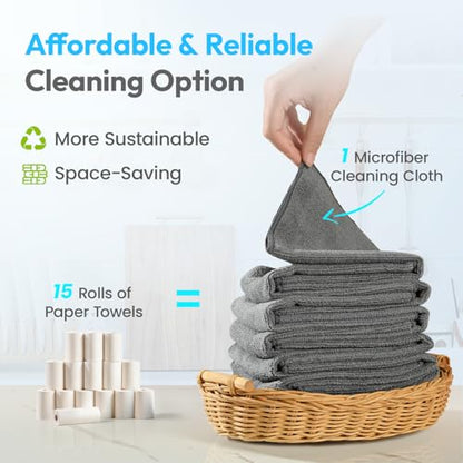 Microfiber Cleaning Cloth, Gray, 12 Pack, 12" x 12" - color: Gray