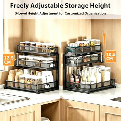 2 Pack Under Sink Organizer, 3-Tier Pull Out Cabinet Organizer and Storage - color: 3-Tier-Black