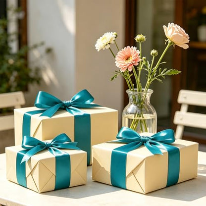 1In 30Yards Teal Satin Ribbon for Gift Wrapping Wedding Christmas Party - color: Teal, size: 1 inch