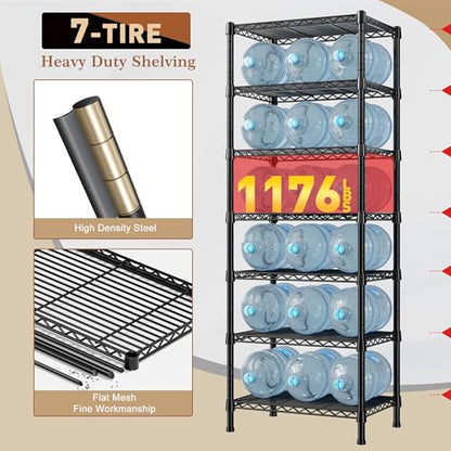 REIBII 7-Tier Metal Shelving Unit, 71’’H x 18’’W x 18’’D, 1176 LBS Weight Capacity, Adjustable Garage Shelving for Storage, Heavy Duty Shelves for Kitchen, Living Room, Bathroom etc. - size: 7 Tier-18"D x 18"W x 71"H
