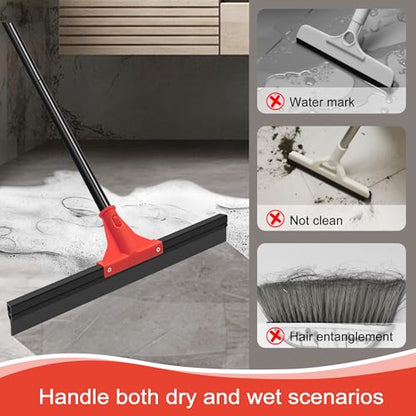 Floor Squeegee with 18'' Silicone Rubber Scraper Head and 58'' Long Adjustable Handle, Heavy Duty Shower Squeegees for Concrete Floor, on Multi-Surface Tile Glass Pool Garage Cleaning - size: 18"